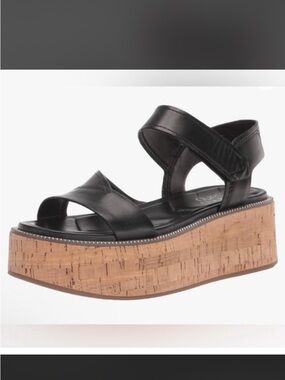 Franco Sarto Black Leather Platform Cork Sandals